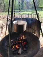 Just received my camp fire tripod… Even thou it's a billion degrees out,  I'm making cowboy chili with cornbread on the lid over my fire pit this  weekend. The Dutch oven is